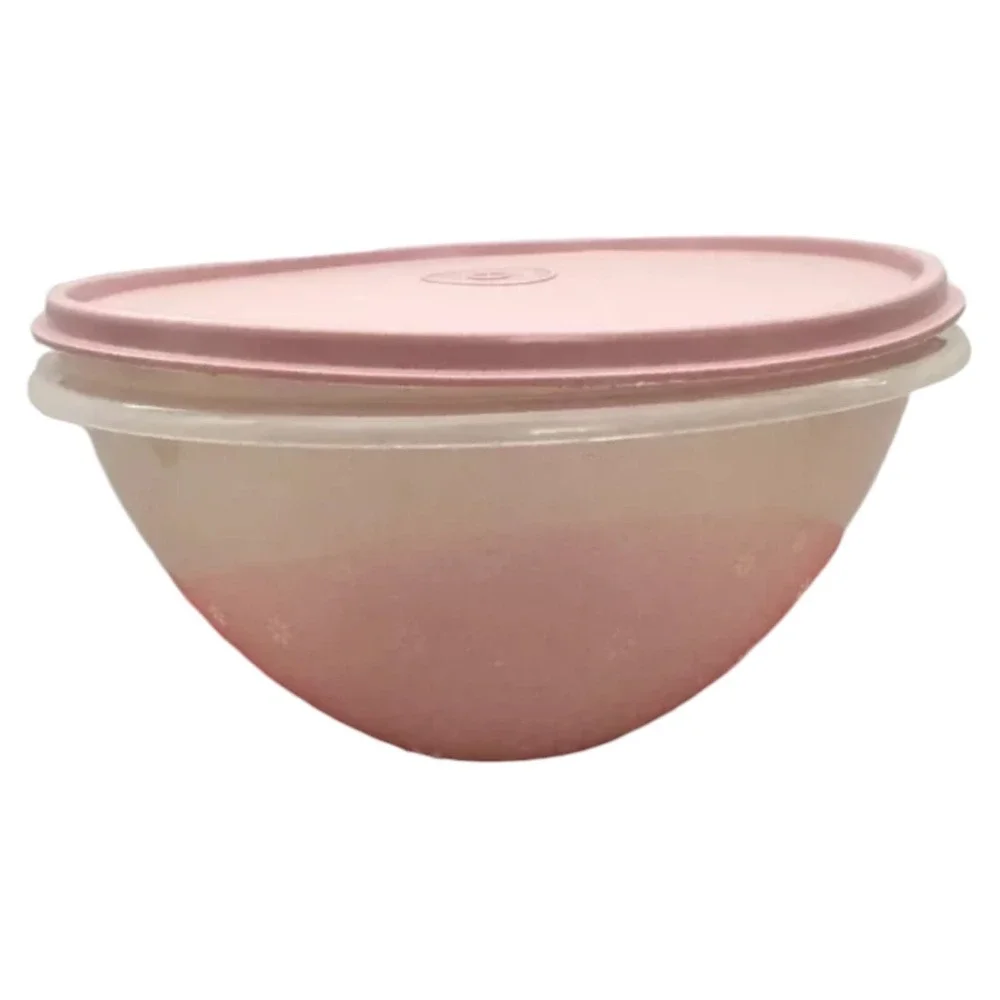 Tupperware Frosted Clear Pink Lid Mixing Storage Bowl Snowflake Pattern 7.5 Inch